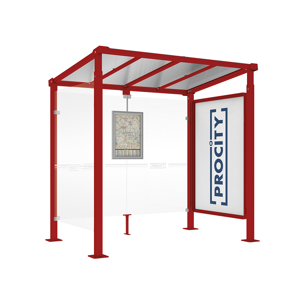 Station bus Milan RAL3004 - 2500 mm - Vitrine 2000mm et un bardage latéral - PROCITY - 529246.3004