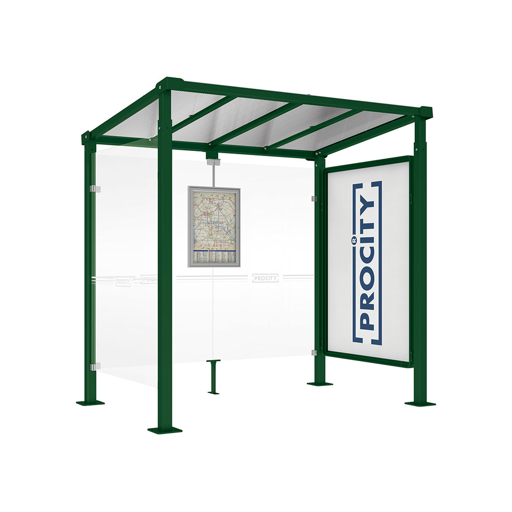 Station bus Milan RAL6005 - 2500 mm - Vitrine 2000mm et un bardage latéral - PROCITY - 529246.6005