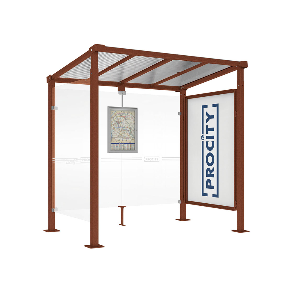 Station bus Milan Aspect Corten - 2500 mm - Vitrine 2000mm et un bardage latéral - PROCITY - 529246.S025