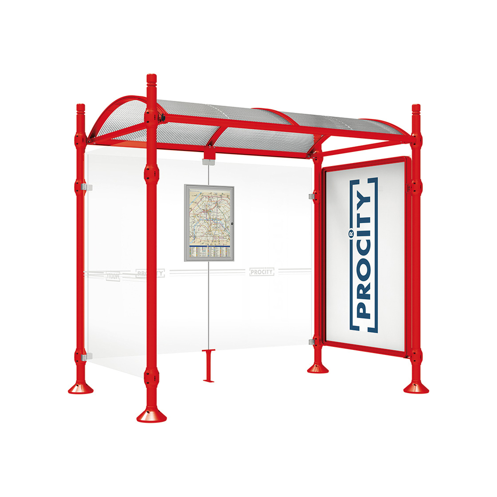 Station bus Province City RAL3020 - 2500 mm - une vitrine 2000mm et un bardage latéral - PROCITY - 529330.3020