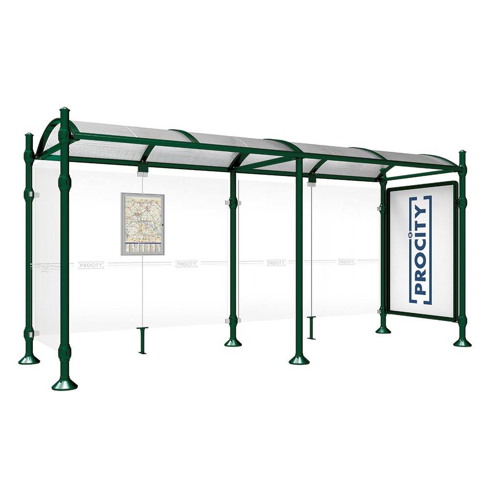 Station bus Province Agora RAL6005 - 5000 mm - une vitrine 2000mm et un bardage latéral - PROCITY - 529333.6005