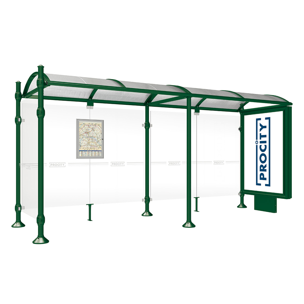 Station bus Province Agora RAL6005 - 5000 mm - un caisson lumineux et un bardage latéral - PROCITY - 529353.6005