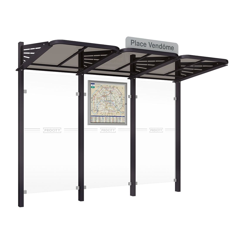 Station bus Conviviale bardages verre RAL9005 - Sans bardage de côté - PROCITY - 529360.9005