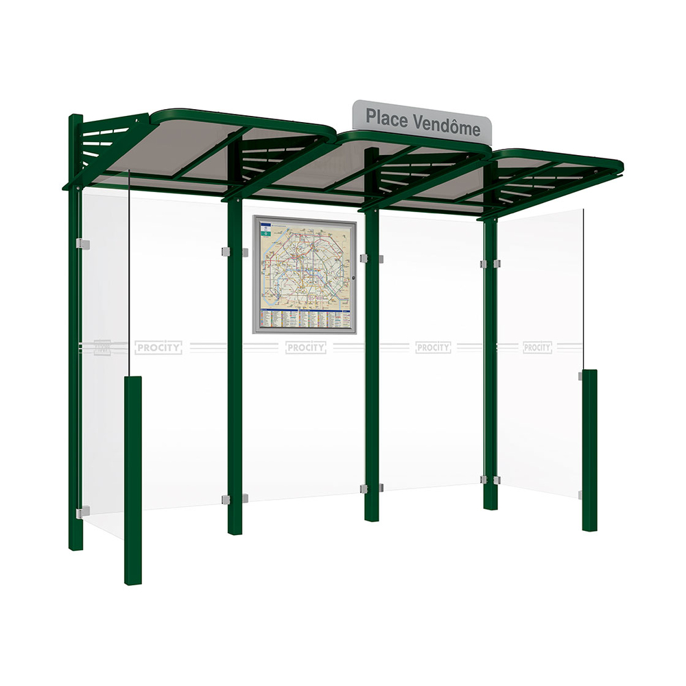Station bus Conviviale bardages verre RAL6005 - Bardages à gauche et droite - PROCITY - 529362.6005