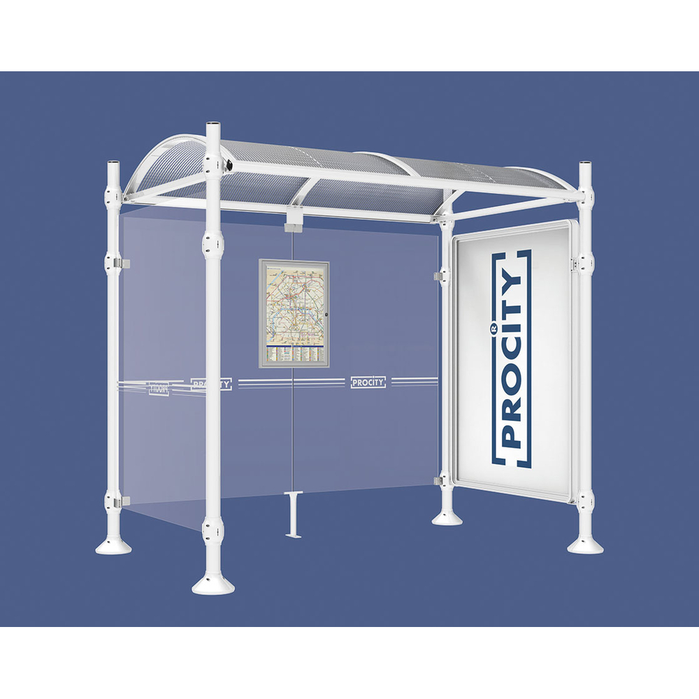 Station bus Province Inox brossé RAL9010 - 2500 mm - une vitrine 2000mm et un bardage latéral - PROCITY - 529383.9010