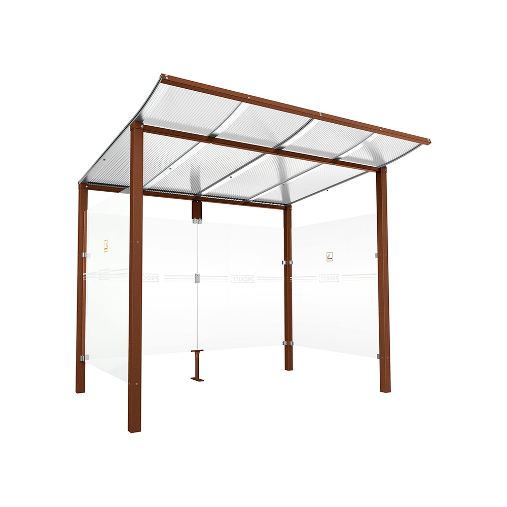Abri fumeurs Modulo Aspect Corten - Sans bardage de retour avant - Scellement direct - Long 2500mm Prof 2000mm - PROCITY - 529572.S025