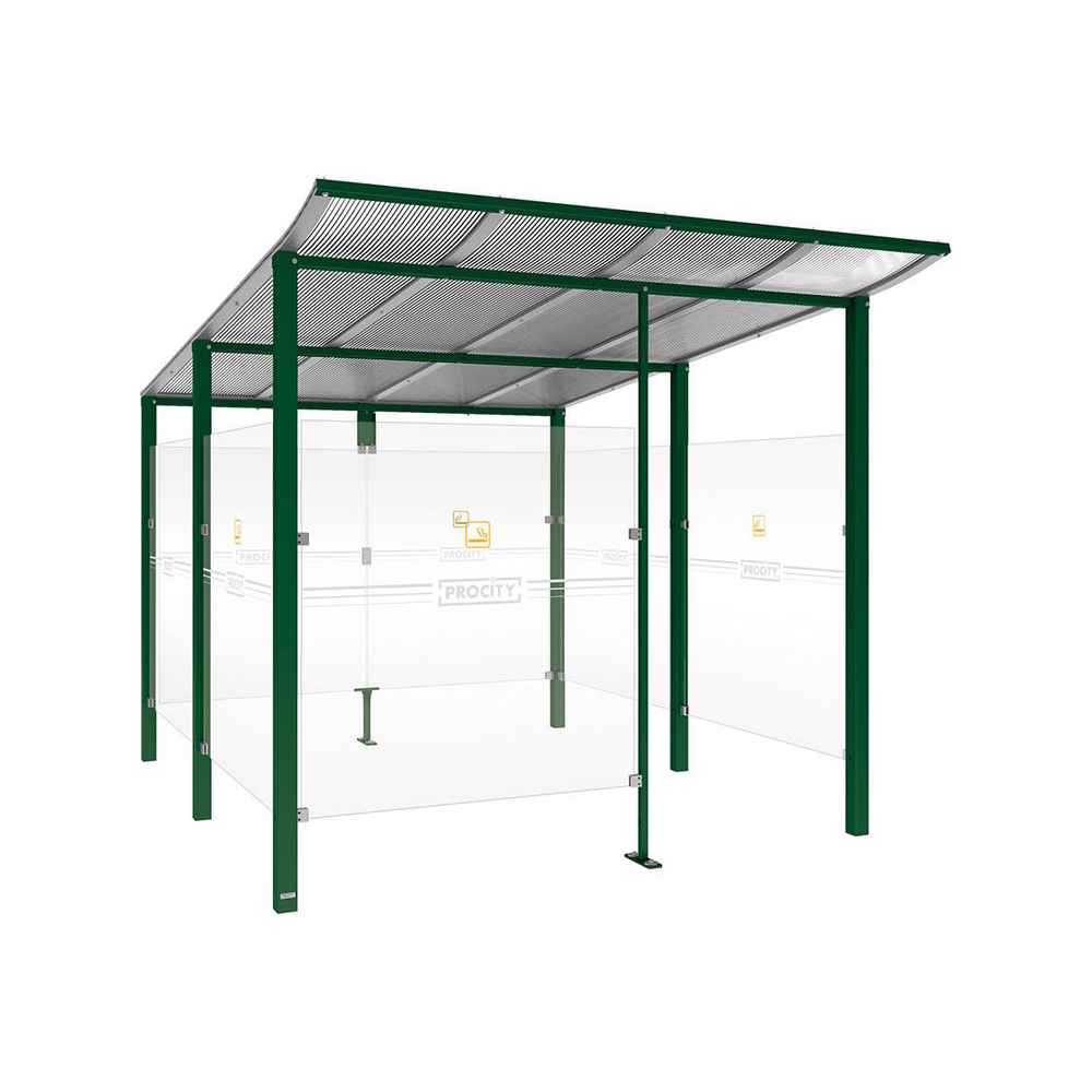 Abri fumeurs Modulo RAL6005 - bardage de retour avant - Scellement direct - Long 2500mm Prof 3400mm - PROCITY - 529574.6005