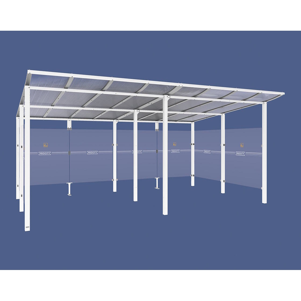 Abri fumeurs Modulo RAL9010 - Sans bardage de retour avant - Scellement direct - Long 5000mm Prof 3400mm - PROCITY - 529577.9010