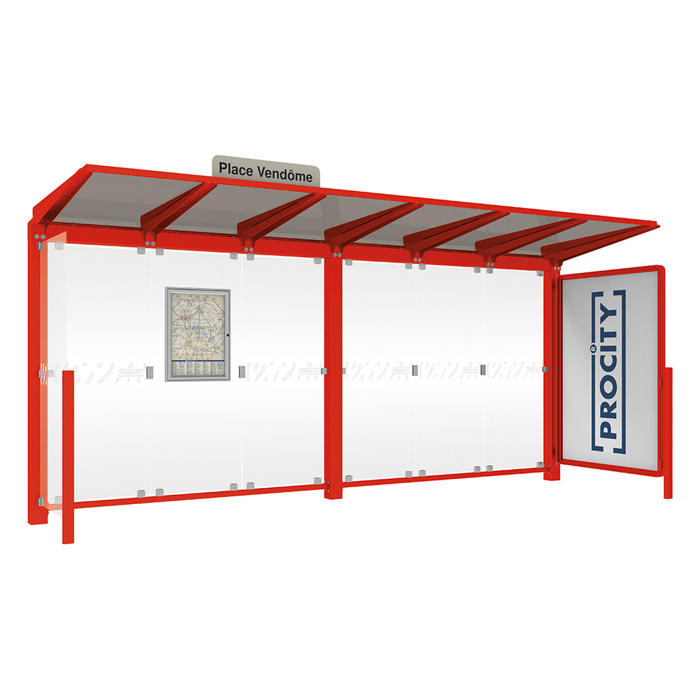 Station bus Venise RAL3020 - 5000 mm - une vitrine 2000mm et un bardage latéral - PROCITY - 529662.3020