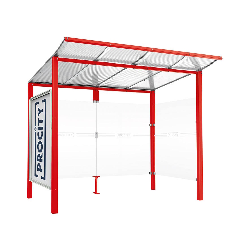 Station bus Modulo RAL3020 - 2500 mm - Vitrine et un bardage latéral - Scellement direct - PROCITY - 529672.3020