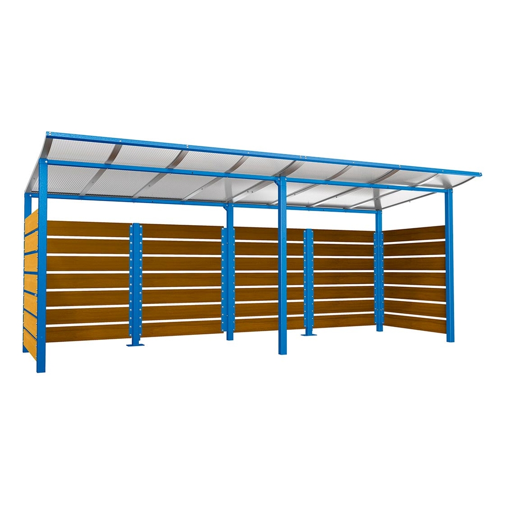 Abri conteneurs Modulo RAL5010 - Stratifié chêne clair - Scellement direct - Larg 5000mm Prof 2000mm - PROCITY - 529781.5010.CHEC