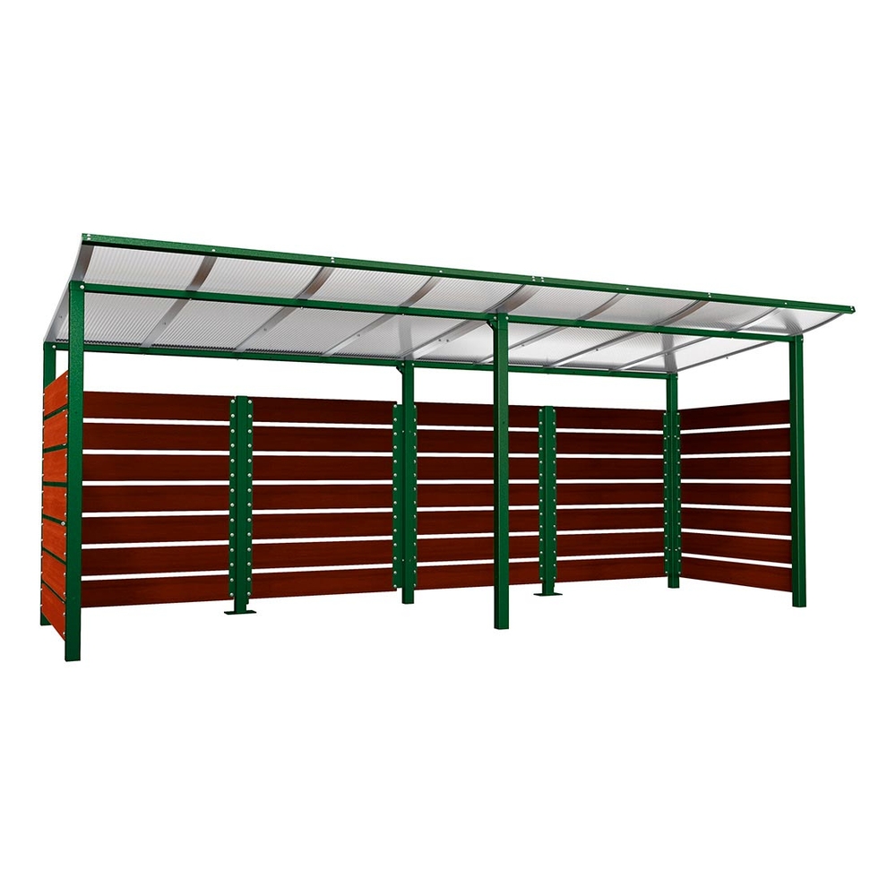 Abri conteneurs Modulo RAL6005 - Stratifié acajou - Scellement direct - Larg 5000mm Prof 2000mm - PROCITY - 529781.6005.ACAJ