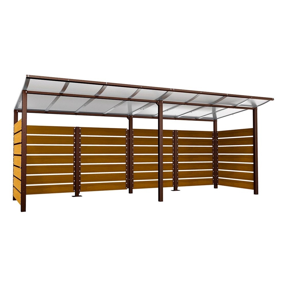 Abri conteneurs Modulo RAL8017 - Stratifié chêne clair - Scellement direct - Larg 5000mm Prof 2000mm - PROCITY - 529781.8017.CHEC