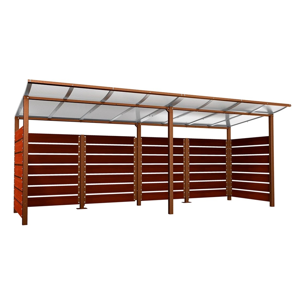 Abri conteneurs Modulo Aspect Corten - Stratifié acajou - Scellement direct - Larg 5000mm Prof 2000mm - PROCITY - 529781.S025.ACAJ