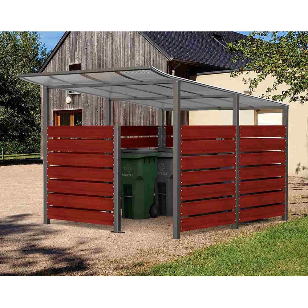Abri conteneurs Modulo RAL8017 - Stratifié chêne clair - Scellement direct - Larg 2500mm Prof 3400mm - PROCITY - 529782.8017.CHEC