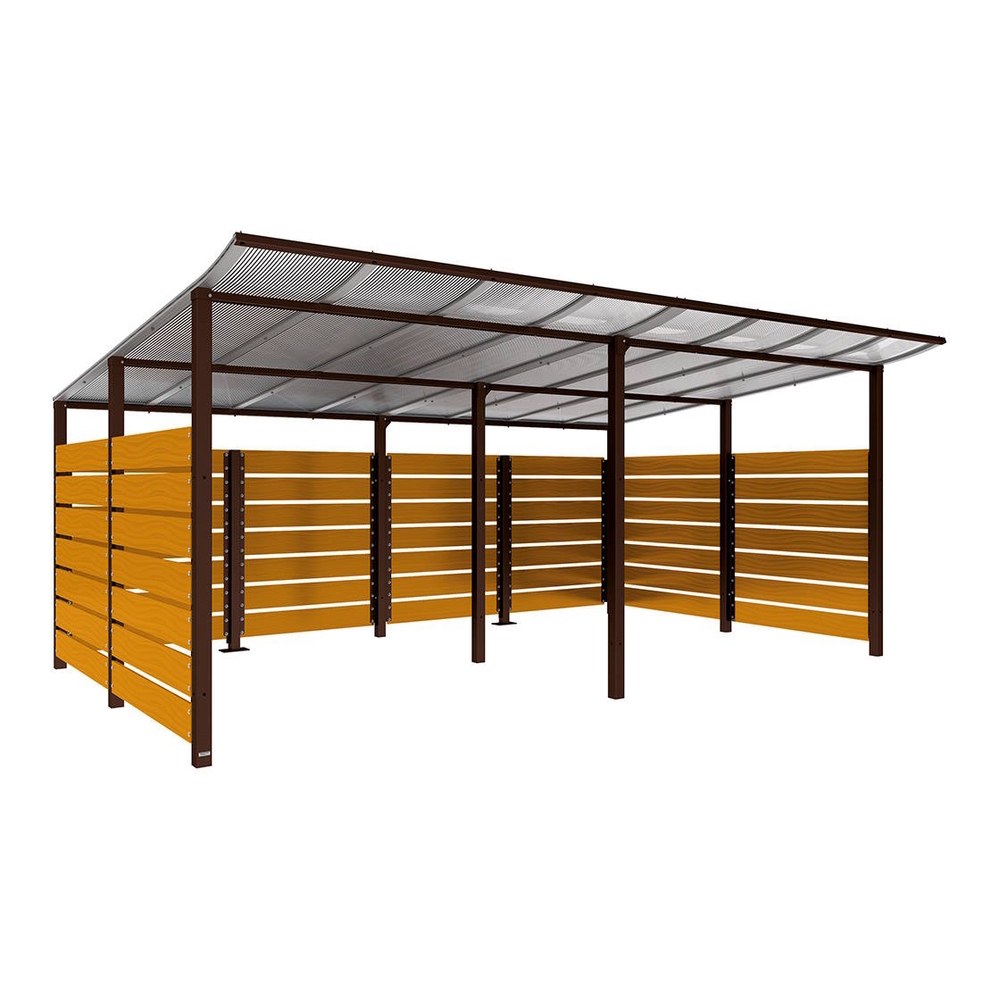 Abri conteneurs Modulo RAL8017 - Stratifié chêne clair - Scellement direct - Larg 5000mm Prof 3400mm - PROCITY - 529783.8017.CHEC