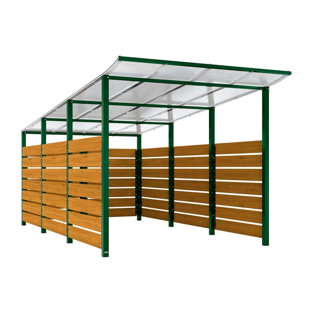 Abri conteneurs Modulo RAL6005 - Stratifié chêne clair - Scellement direct - Larg 2500mm Prof 4800mm - PROCITY - 529784.6005.CHEC