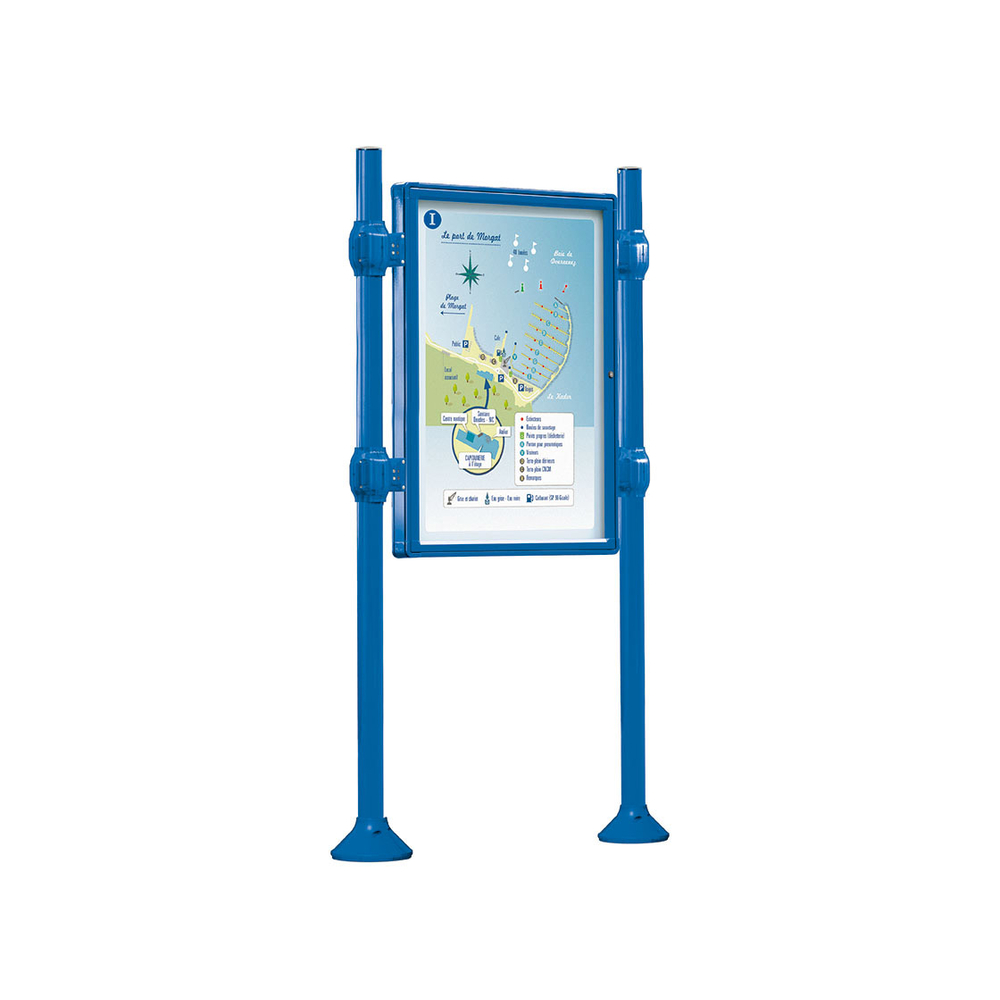 Panneau-vitrines d'information Inox brossé RAL5010 - 1200x800 - Module initial - Simple face - Sans bandeau-titre - PROCITY - 530109.5010