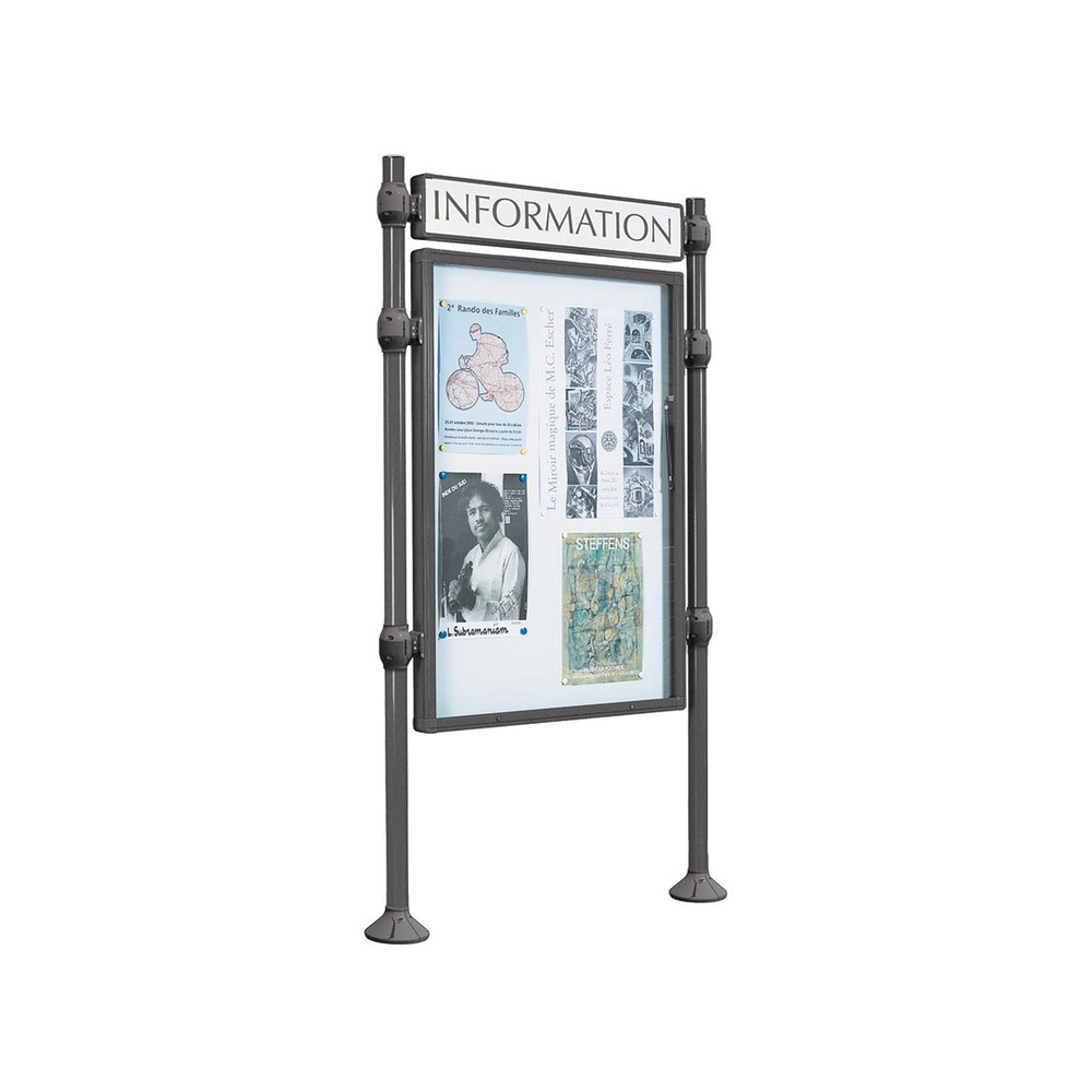 Panneau-vitrines d'information Inox brossé RAL5010 - 1600x1200 - Module initial - Simple face - Sans bandeau-titre - PROCITY - 532109.5010