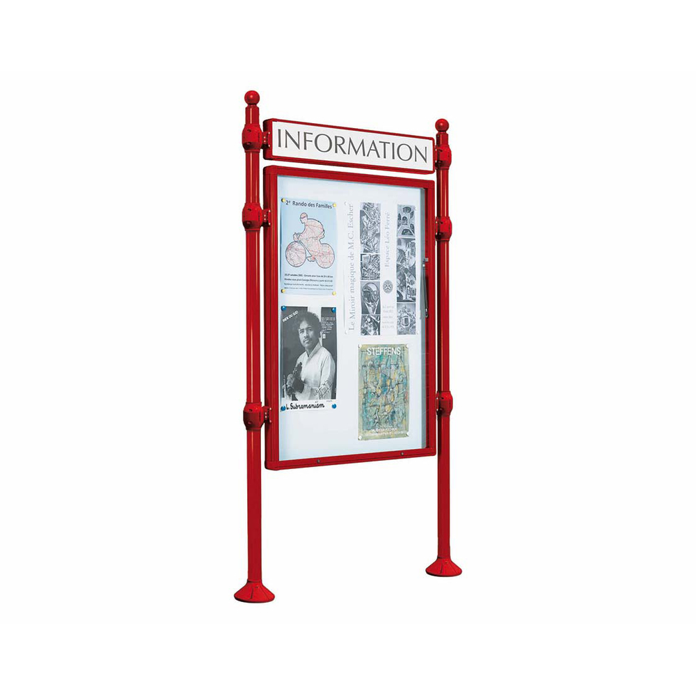 Panneau-vitrines d'information Boule RAL3004 - 1200x800 - Module initial - Simple face - Bandeau-titre - PROCITY - 590112.3004