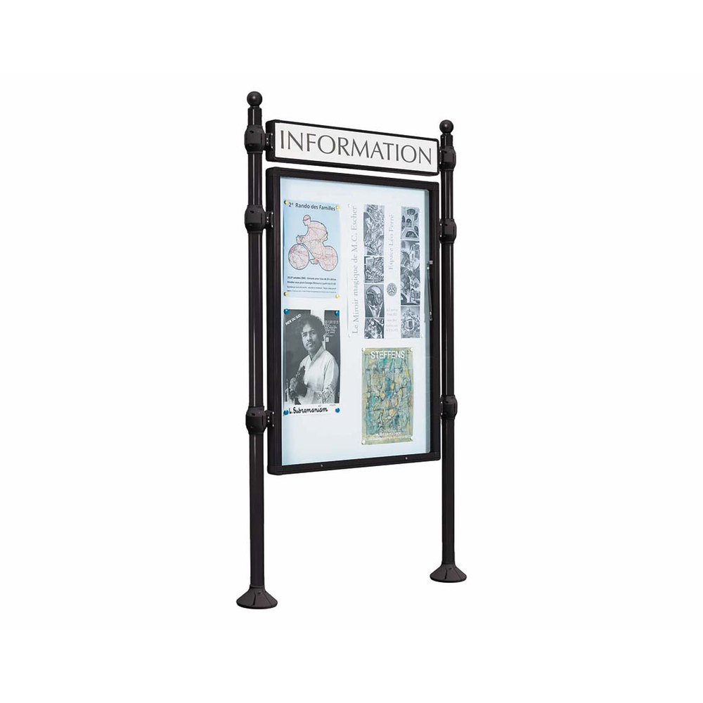 Panneau-vitrines d'information Boule RAL9005 - 1200x800 - Module initial - Simple face - Bandeau-titre - PROCITY - 590112.9005