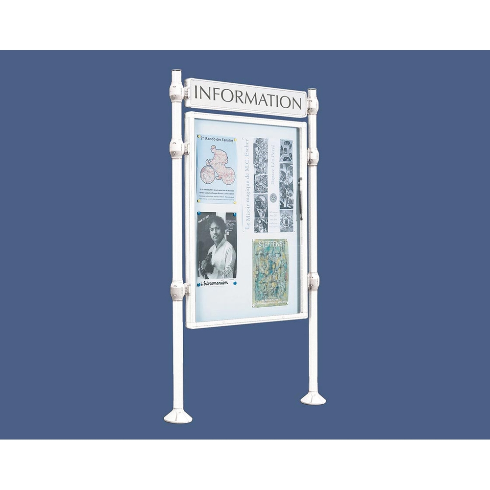 Panneau-vitrines d'information Inox brossé RAL9010 - 1200x800 - Module initial - Simple face - Bandeau-titre - PROCITY - 590119.9010