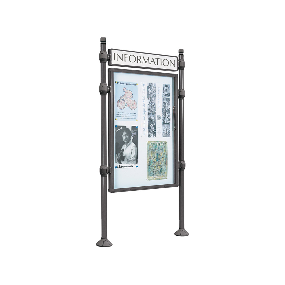 Panneau-vitrines d'information City RAL3004 - 1200x1600 - Module initial - Simple face - Bandeau-titre - PROCITY - 590210.3004