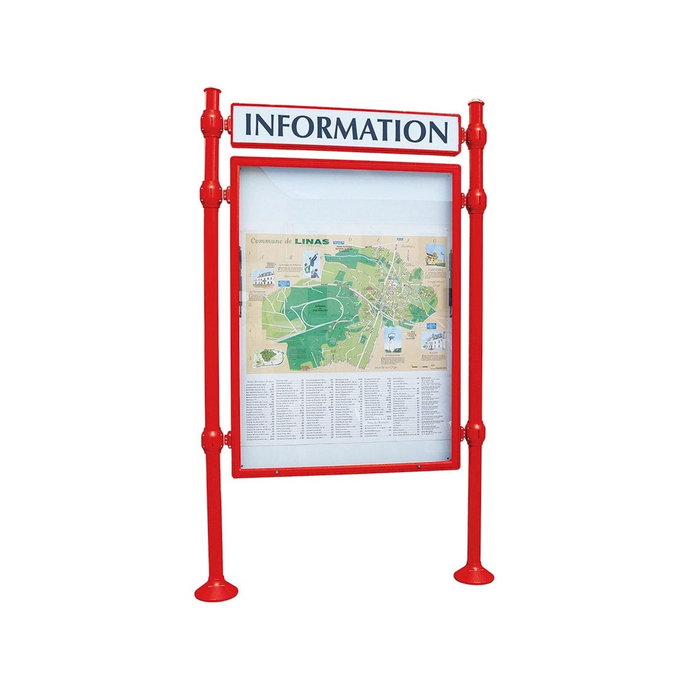 Panneau-vitrines d'information Agora RAL3020 - 1600x1200 - Module initial - Double face - Bandeau-titre - PROCITY - 590711.3020
