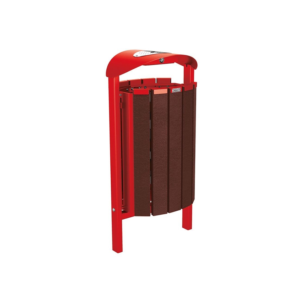 Corbeille Silaos acier et plastique recyclé 50 litres RAL3020 - cendrier - Scellement direct - PROCITY - 594149.3020