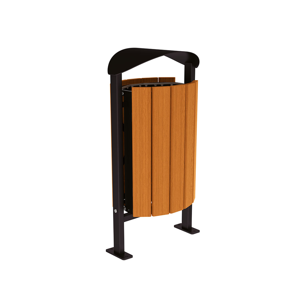 Corbeille Silaos acier et bois 50 litres RAL9005 - Chêne lasuré chêne clair - Sans cendrier - Sur platines - PROCITY - 594155.9005.CHEC