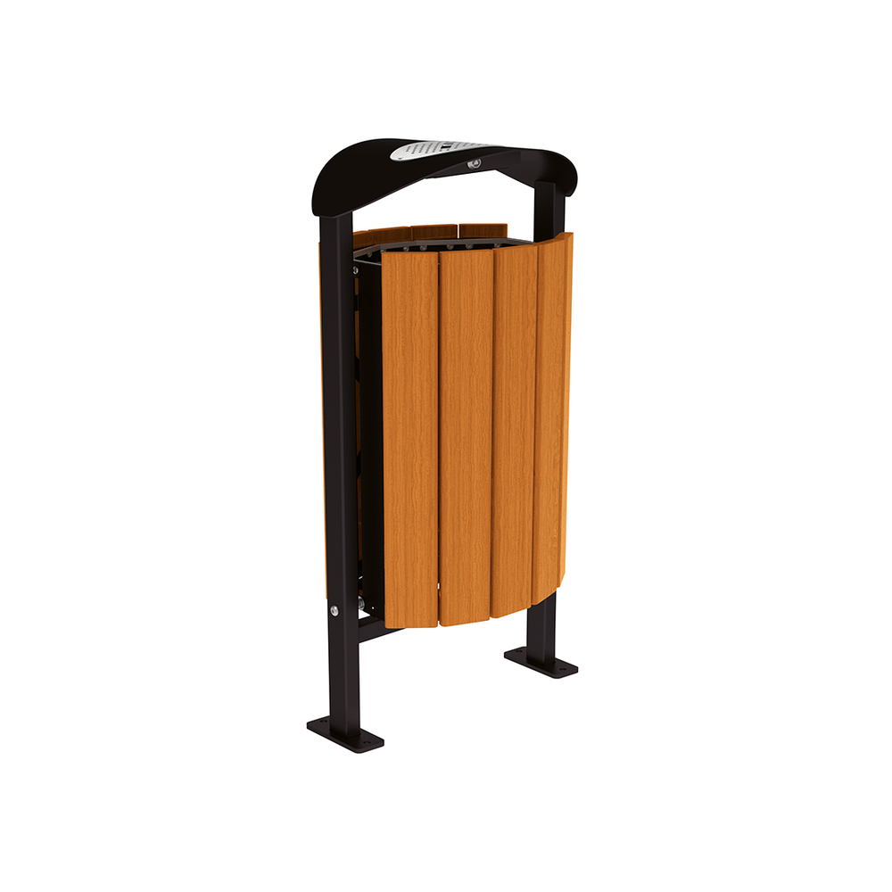 Corbeille Silaos acier et bois 50 litres RAL9005 - Chêne lasuré chêne clair - cendrier - Sur platines - PROCITY - 594157.9005.CHEC