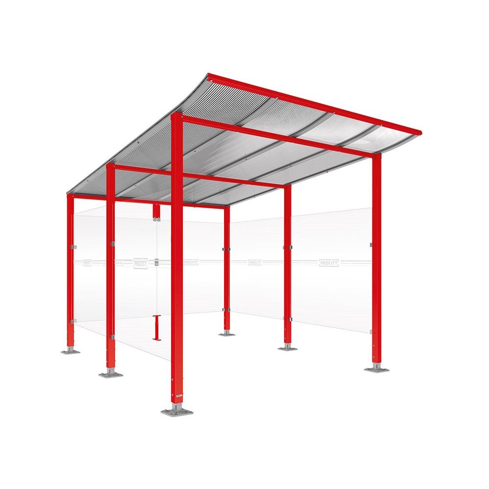 Abri vélos Modulo bardages en verre RAL3020 - Initial + bardage de fond et latéraux - Sur platines - Prof 3400mm - PROCITY - 599190.3020