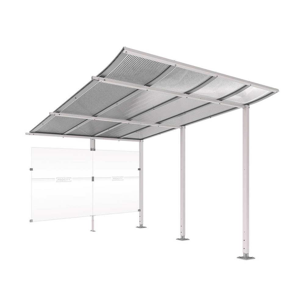 Abri vélos Modulo bardages en verre RAL7044 - compl + bardage de fond - Sur platines - Prof 3400mm - PROCITY - 599192.7044