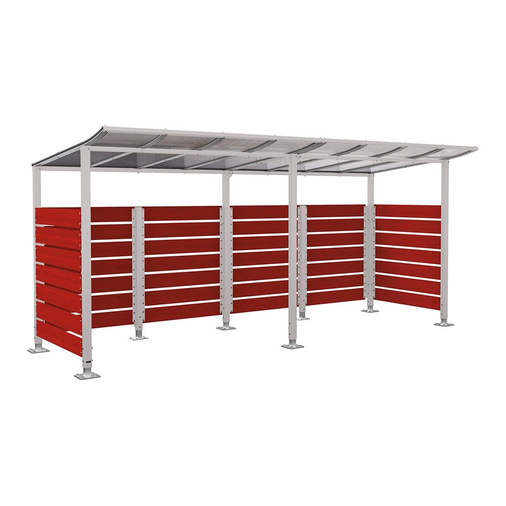 Abri vélos Modulo bardages en stratifié compact RAL7044 - Stratifié acajou - initial + compl + bardages de fond et latéraux - Sur platines - Prof 2000mm - PROCITY - 599214.7044.ACAJ