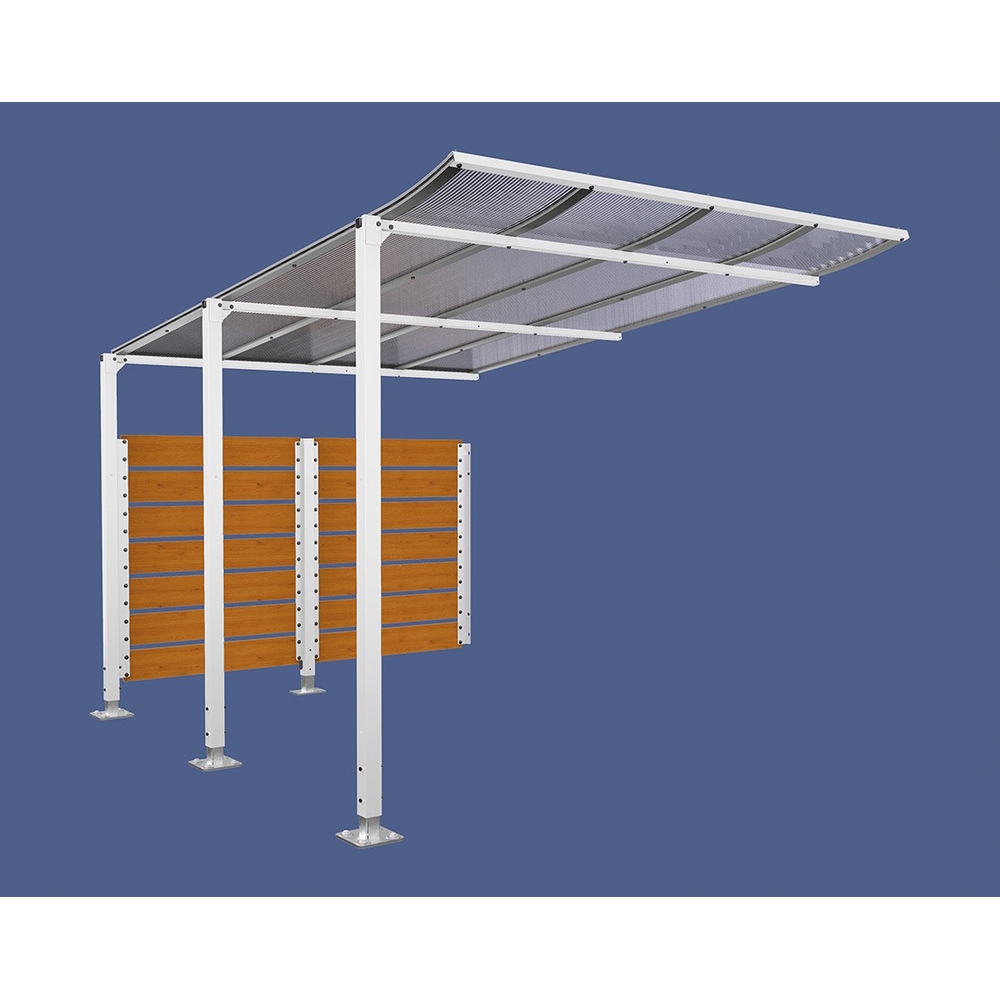 Abri vélos Modulo bardages en stratifié compact RAL9010 - Stratifié chêne clair - compl + bardage de fond - Sur platines - Prof 3400mm - PROCITY - 599218.9010.CHEC