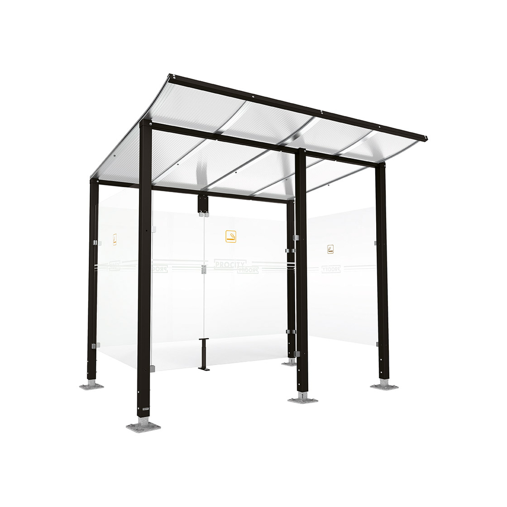 Abri fumeurs Modulo RAL9005 - bardage de retour avant - Sur platines - Long 2500mm Prof 2000mm - PROCITY - 599570.9005