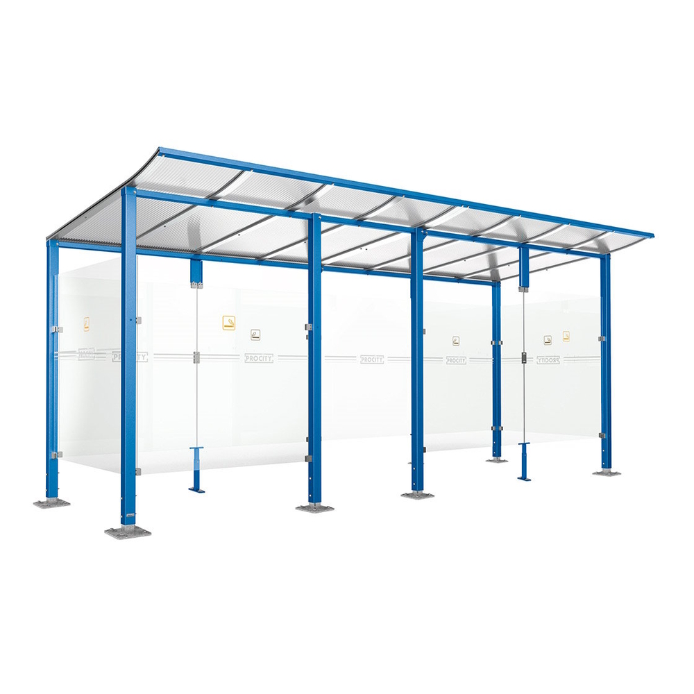 Abri fumeurs Modulo RAL5010 - bardage de retour avant - Sur platines - Long 5000mm Prof 2000mm - PROCITY - 599571.5010