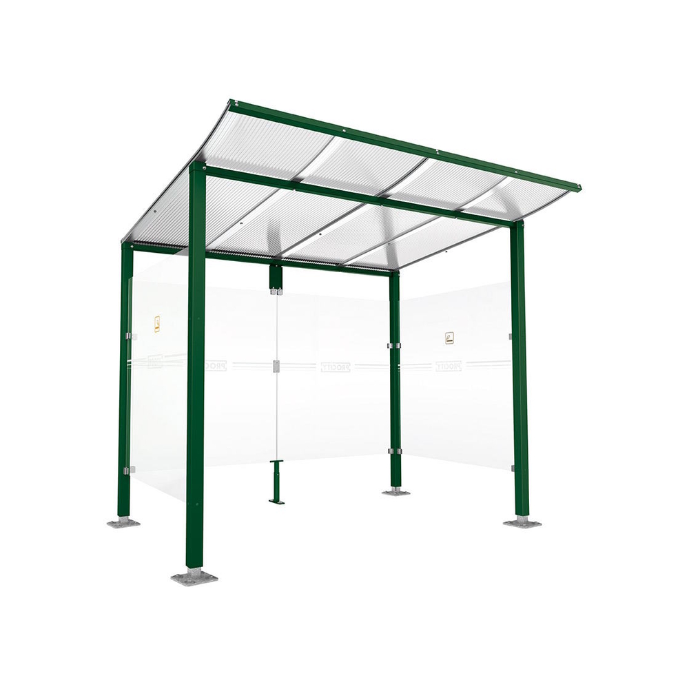 Abri fumeurs Modulo RAL6005 - Sans bardage de retour avant - Sur platines - Long 2500mm Prof 2000mm - PROCITY - 599572.6005