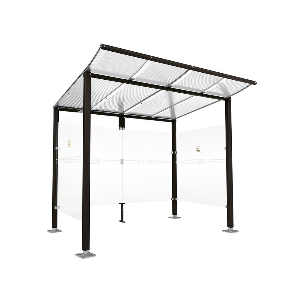 Abri fumeurs Modulo RAL9005 - Sans bardage de retour avant - Sur platines - Long 2500mm Prof 2000mm - PROCITY - 599572.9005