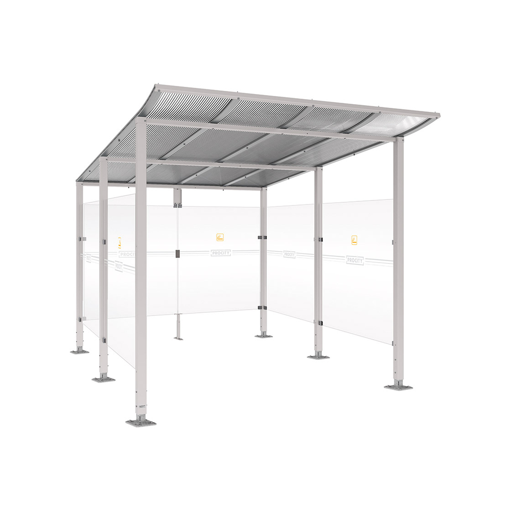 Abri fumeurs Modulo RAL7044 - Sans bardage de retour avant - Sur platines - Long 2500mm Prof 3400mm - PROCITY - 599576.7044