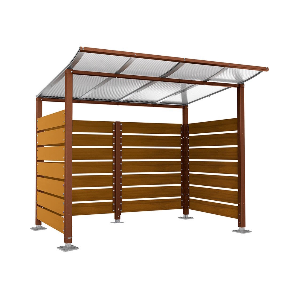 Abri conteneurs Modulo Aspect Corten - Stratifié chêne clair - Sur platines - Larg 2500mm Prof 2000mm - PROCITY - 599780.S025.CHEC