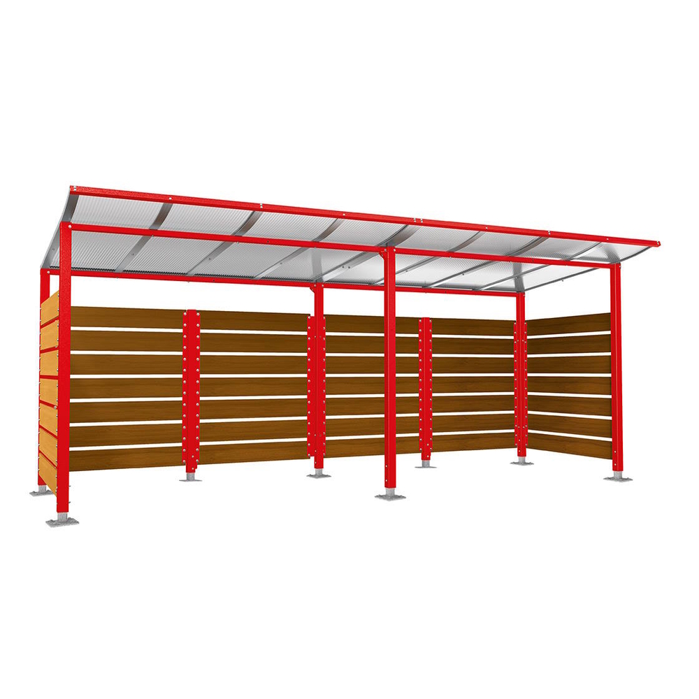 Abri conteneurs Modulo RAL3020 - Stratifié chêne clair - Sur platines - Larg 5000mm Prof 2000mm - PROCITY - 599781.3020.CHEC