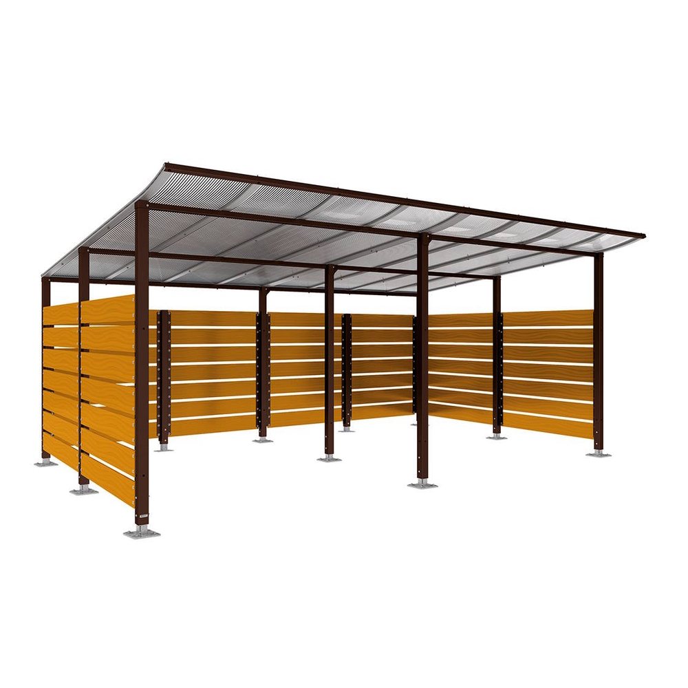 Abri conteneurs Modulo RAL8017 - Stratifié chêne clair - Sur platines - Larg 5000mm Prof 3400mm - PROCITY - 599783.8017.CHEC