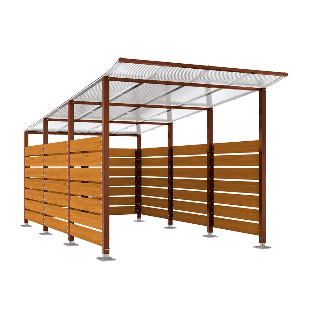 Abri conteneurs Modulo Aspect Corten - Stratifié chêne clair - Sur platines - Larg 2500mm Prof 4800mm - PROCITY - 599784.S025.CHEC