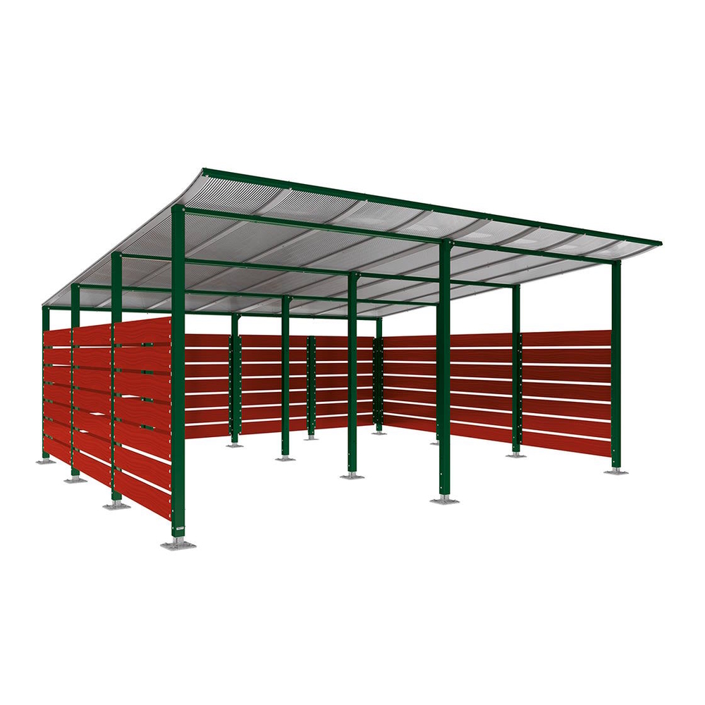 Abri conteneurs Modulo RAL6005 - Stratifié acajou - Sur platines - Larg 5000mm Prof 4800mm - PROCITY - 599785.6005.ACAJ