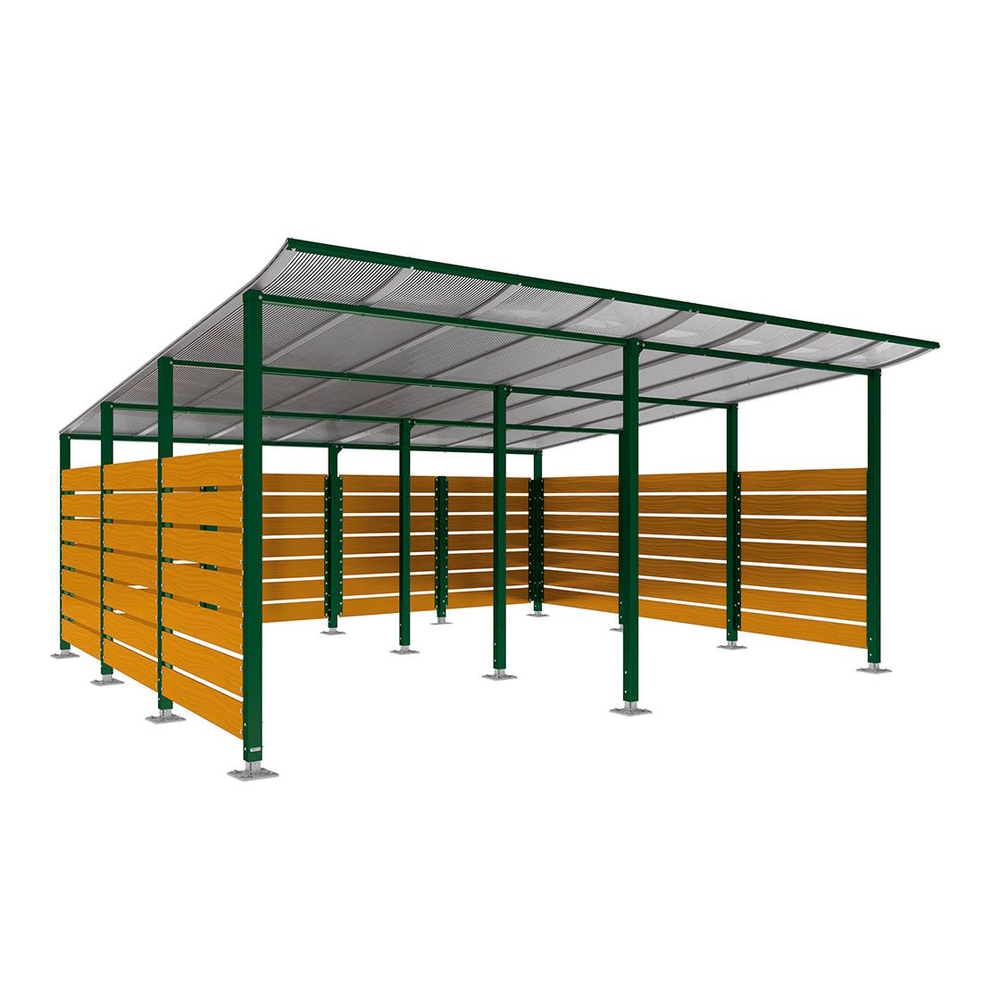 Abri conteneurs Modulo RAL6005 - Stratifié chêne clair - Sur platines - Larg 5000mm Prof 4800mm - PROCITY - 599785.6005.CHEC