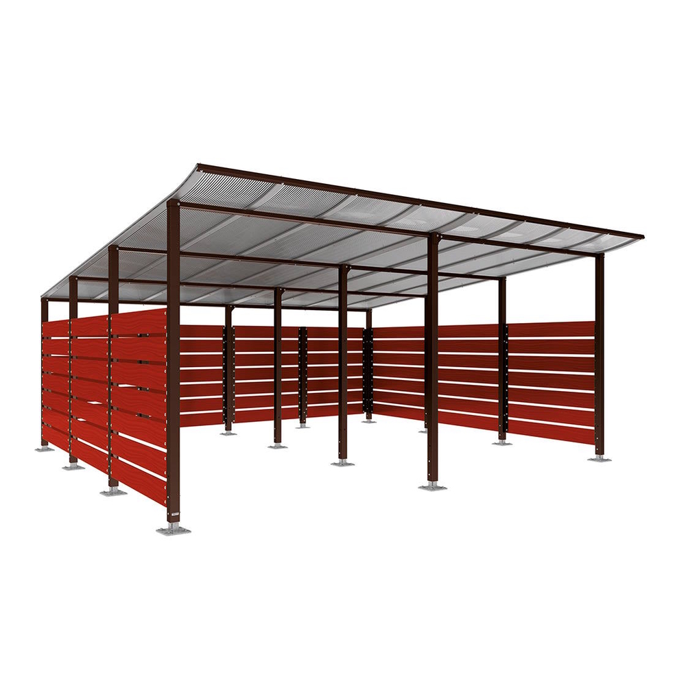Abri conteneurs Modulo RAL8017 - Stratifié acajou - Sur platines - Larg 5000mm Prof 4800mm - PROCITY - 599785.8017.ACAJ