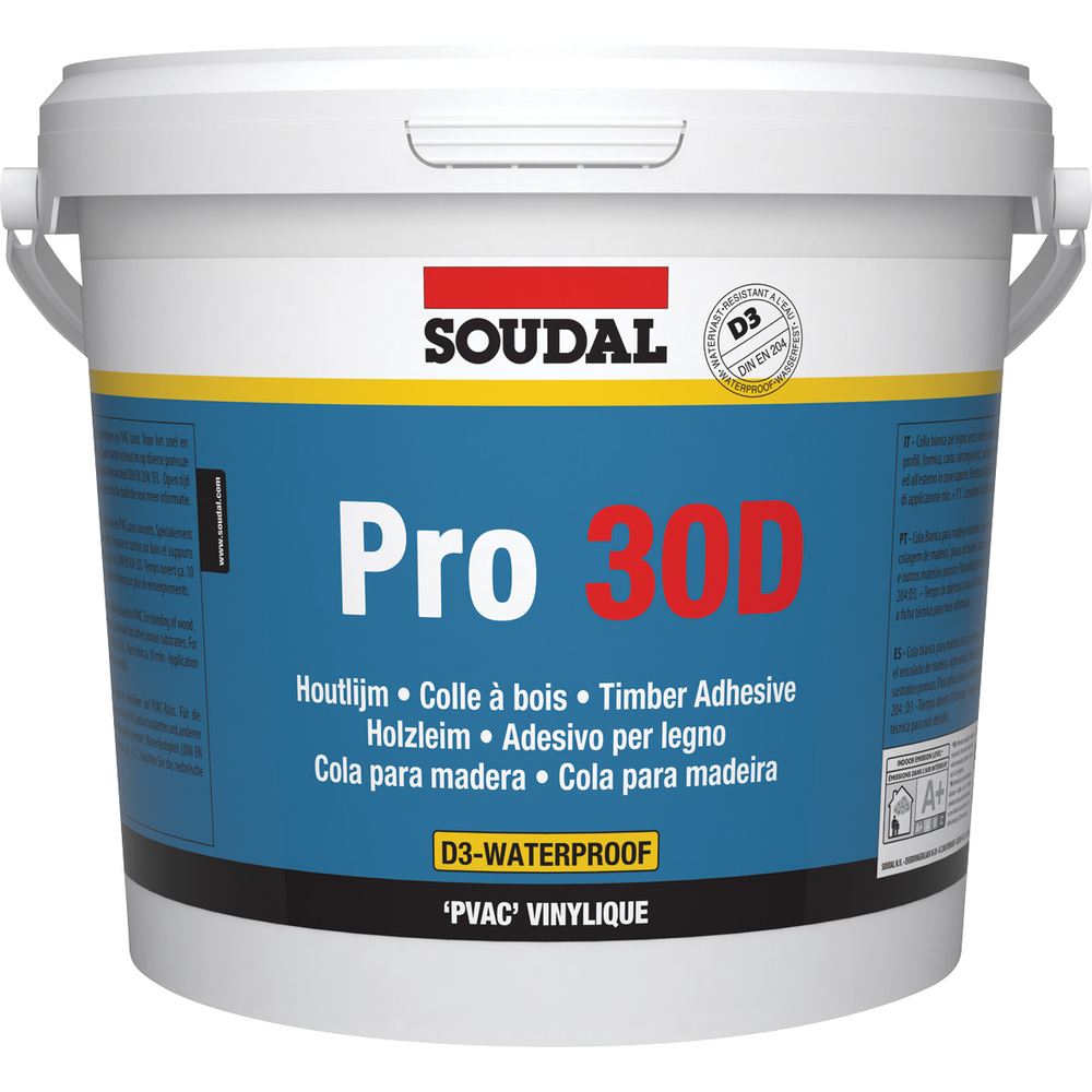 Seau avec bec verseur 5 kg colle à bois blanche résistante à l'eau pro 30d - SOUDAL - 108900