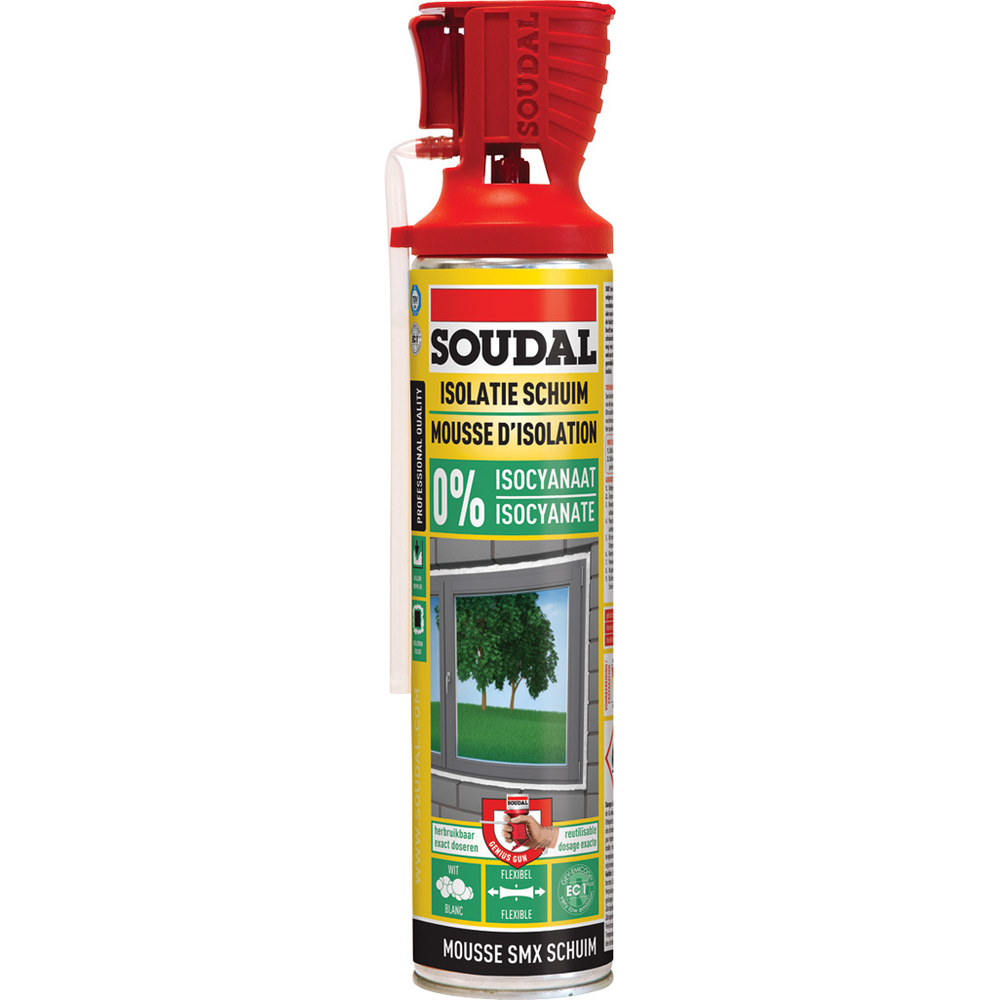 6 aérosols 500ml de mousse d'isolation smx 0% genius gun - b2 blanc - SOUDAL - 120563