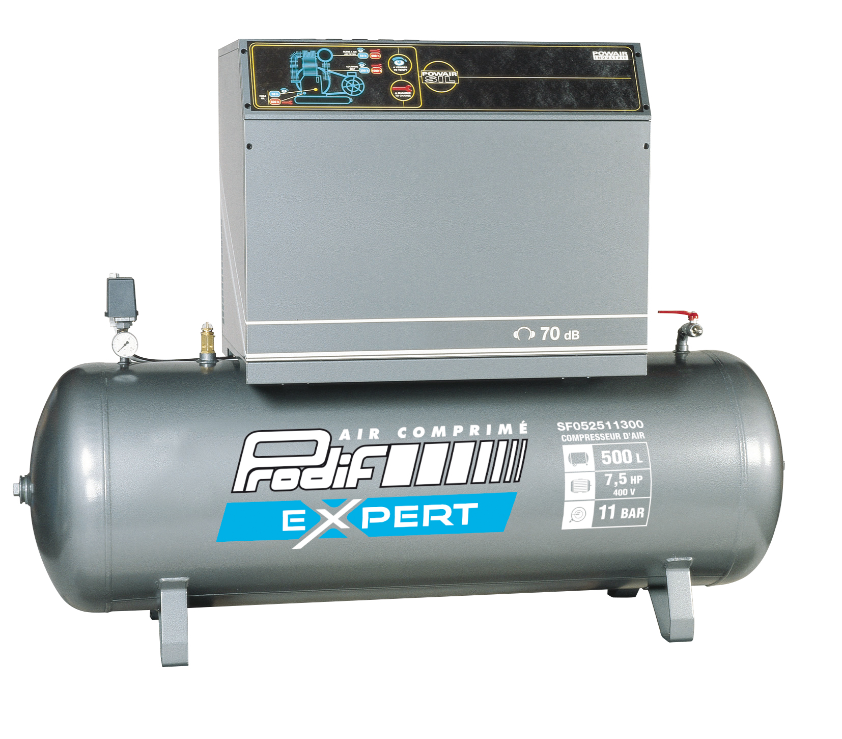 Compresseur silencieux bi-étagé PRODIF 500L 7,5CV 11 bar - SF052511300